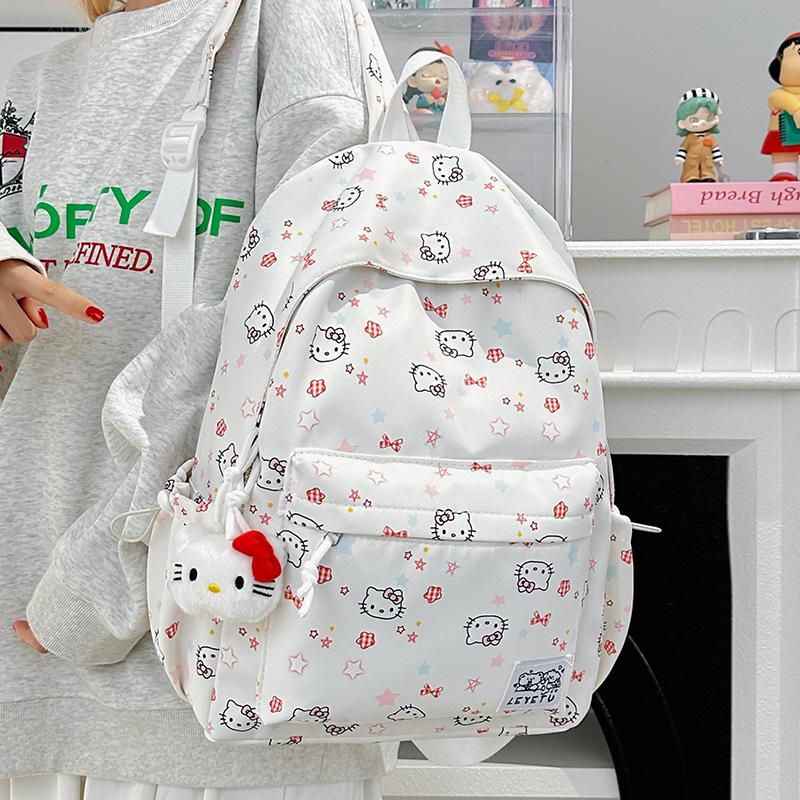 Schoolbag New Hellokitty Printed Backpack Female Korean Version Ins Style Cute Girl Heart Junior High School Casual Backpack