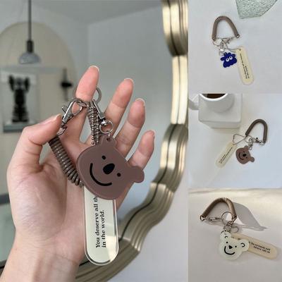 Kore INS Ayı Anahtarlık Kızlar Çanta Takıları Akrilik Sevimli Spiral Yaylı Bobin Kolye Geri Çekilebilir Anahtarlık Askısı