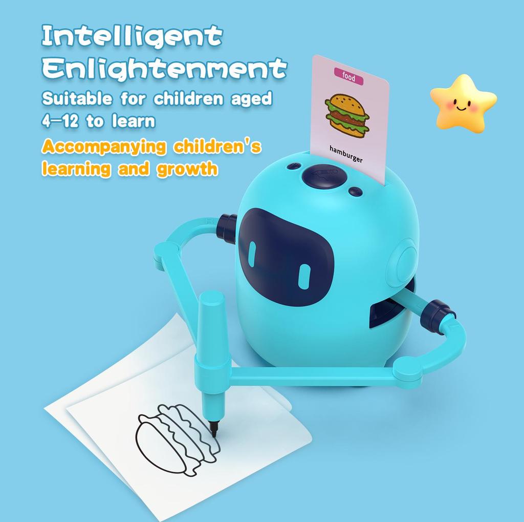 Smart Blue Children's Drawing Robot: Educational Enlightenment Toy with Pen Holder & Card Slot