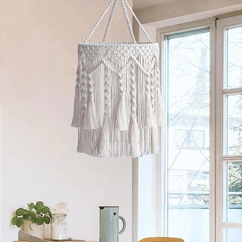 1PC Handmade Nordic Macrame Lamp Shade Natural Fiber Cord Chandelier Shade 75x30cm