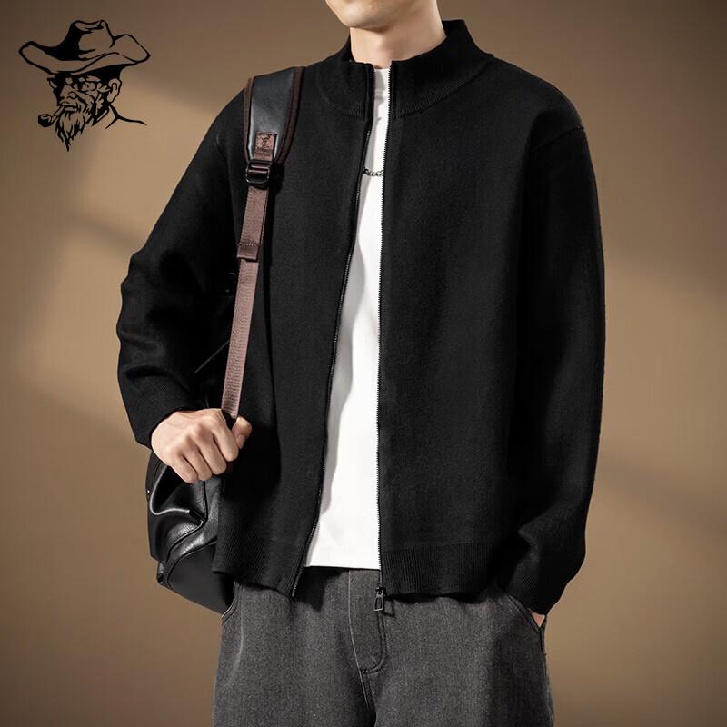 Men's Old Money Style Stand-Collar Zip-Up Knit Cardigan