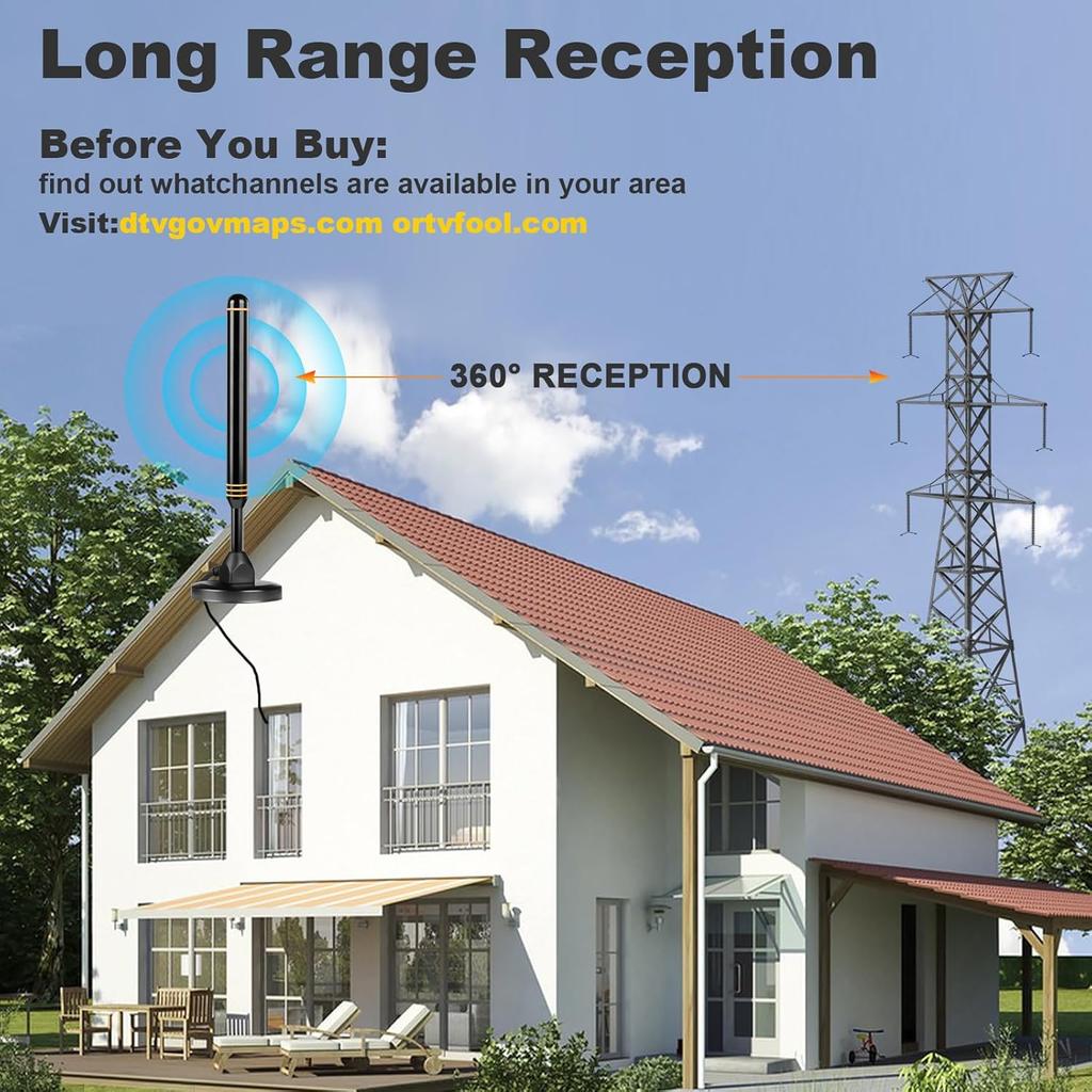 TV Antenna Indoor Antenna for Smart TV for Long Range Reception and All Smart TVs HD Digital Antenna with Amplifier Signal Booster for Local Channels