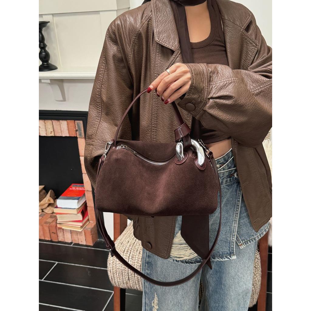 Women's bag leather premium feel matte suede handbag commuter shoulder messenger bag niche design sense 2024 new