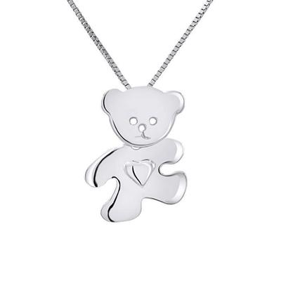 Children's Pendant - LÉA &; ARTHUR - HEART TEDDY BEAR - 375 White Gold - Hypoallergenic Jewelry - Gift Bag