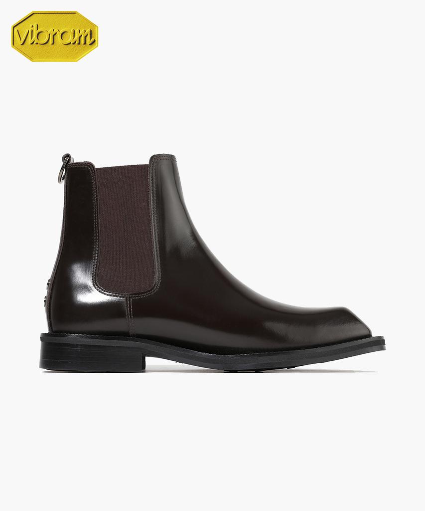 Firenze Atelier [Vibram] Volume Square Toe Standard Rubber Sole Chelsea Boots 9420 [Brown Advan]