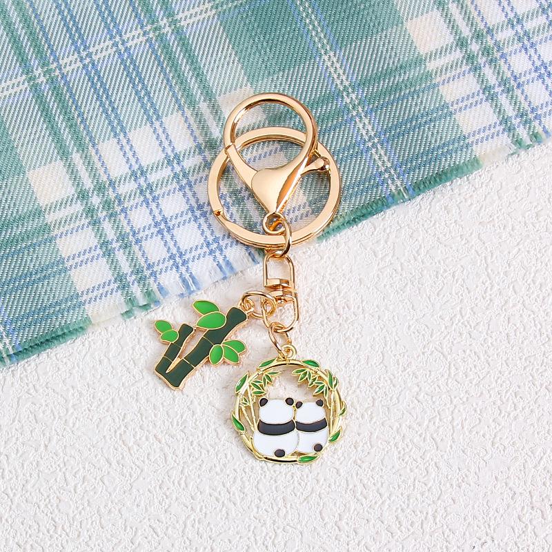 Panda Bamboo Cartoon Metal Keychain Pendant - Cute Alloy Accessory