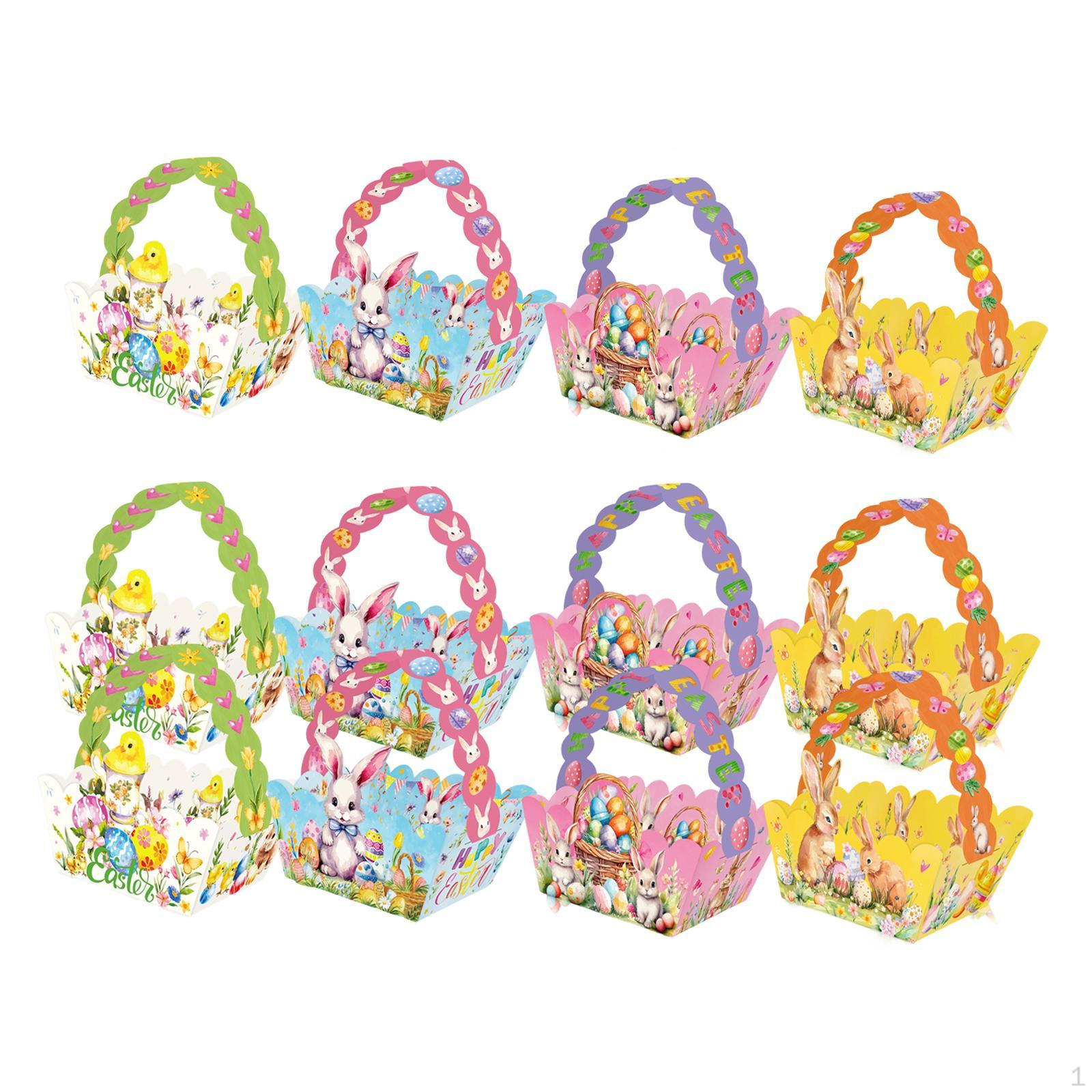 

12x Easter Baskets Colorful Decorative Theme Empty for Birthday Holiday Party Favors Handheld