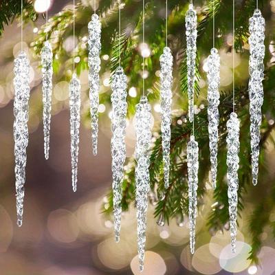 10 Pcs Acrylic Hanging Ornaments Clear Christmas Tree Icicles Pendant Decorative for Christmas Holiday Wedding Party Decorations