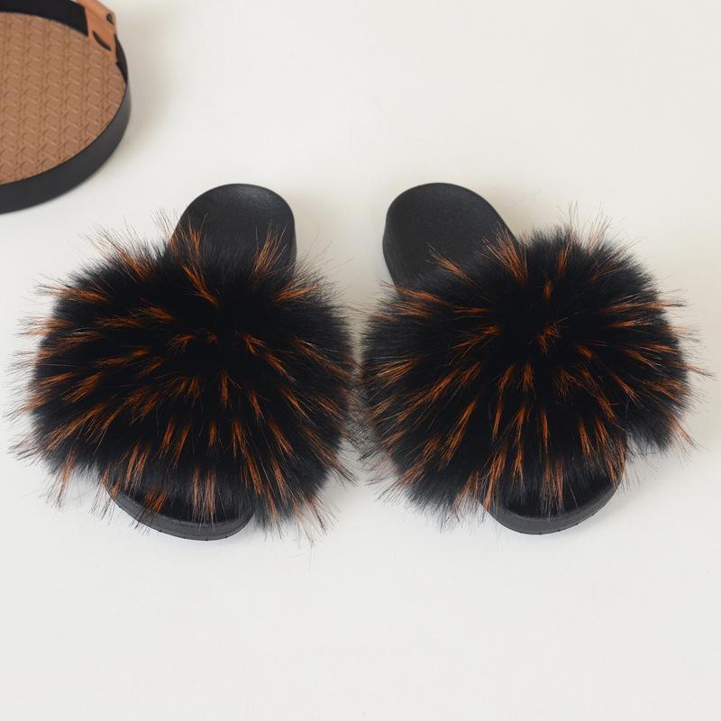 Women's Faux Fur Furry Slippers, Non-Slip Indoor/Outdoor