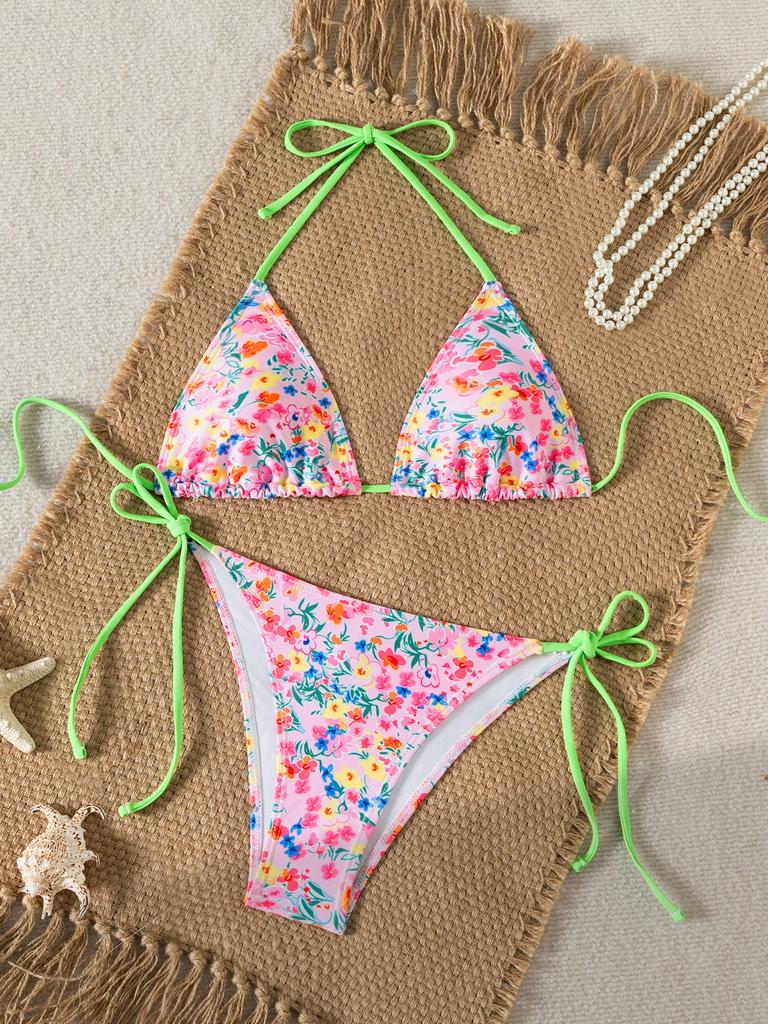 Neues Dreieck-Bikini-Set 2025 - Badeanzug mit Blumenprint, Push-Up & Brasilianischer Slip
