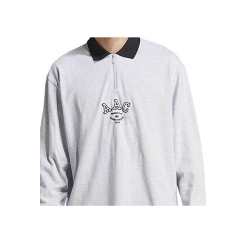 Adidas Embroidered Letter Colorblock Loose Long Sleeve Polo Shirt Men Tops Gray IM4585