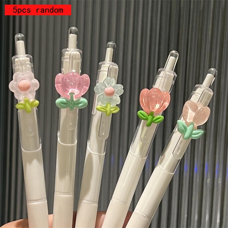 Office School Supplies Cute Flower Press Pen Student Quick Drying Neutral Brush Question Head High Quality Girly Heart Kawai