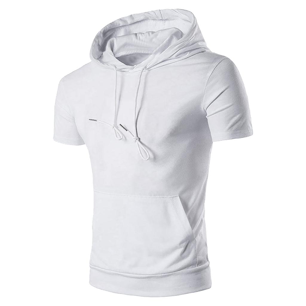 Men's Sport Casual Short Sleeved Hooded Vest Gym Fitness Running Workout Sweatshirt Sportswear Pullovers