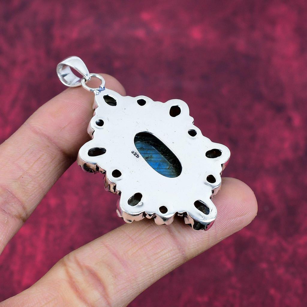 Pandantiv labradorit, bijuterii antice cu pandantiv din argint 925 din piatră prețioasă lucrată manual, pentru cadou Bijuterii din argint