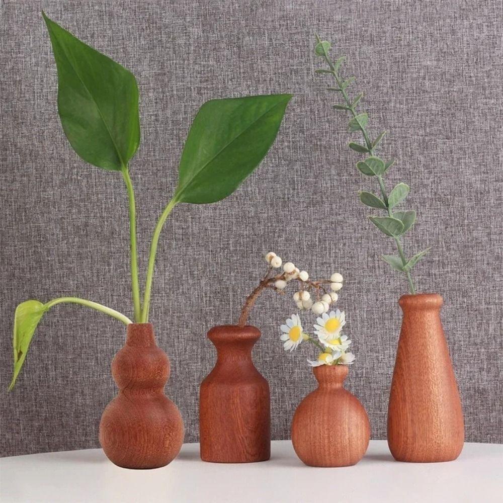 Minimalist Wood Dried Flowers Vase Vintage Style Elegant Solid Wood Pot Small Planter Home Office