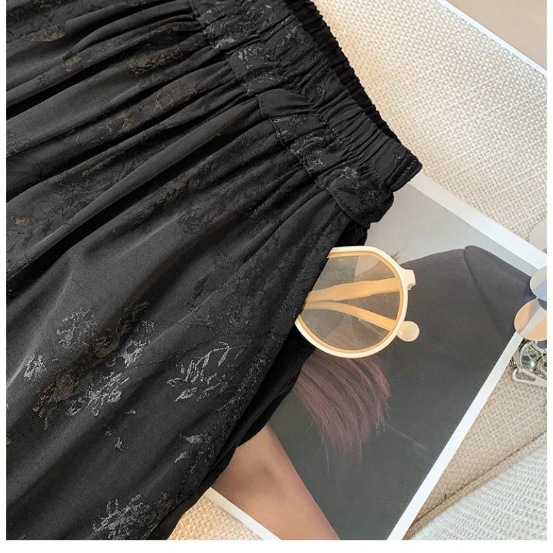 High-End Black Tencel Jacquard Wide-Leg Skirt Pants - Stylish & Versatile for Spring/Summer