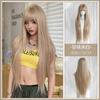 Ainizi New Arrivals Korean Style 76cm Long Straight Pearl Blonde None Lace Matte Synthetic Hair Wigs With Bangs for Women