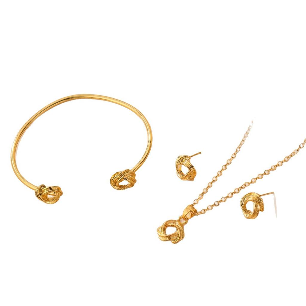 Luxury Twisted Rose Flower Jewelry Set Necklace Bracelet Earrings 3 Piece Minimalist Elegant Fashion Accessories For Women
