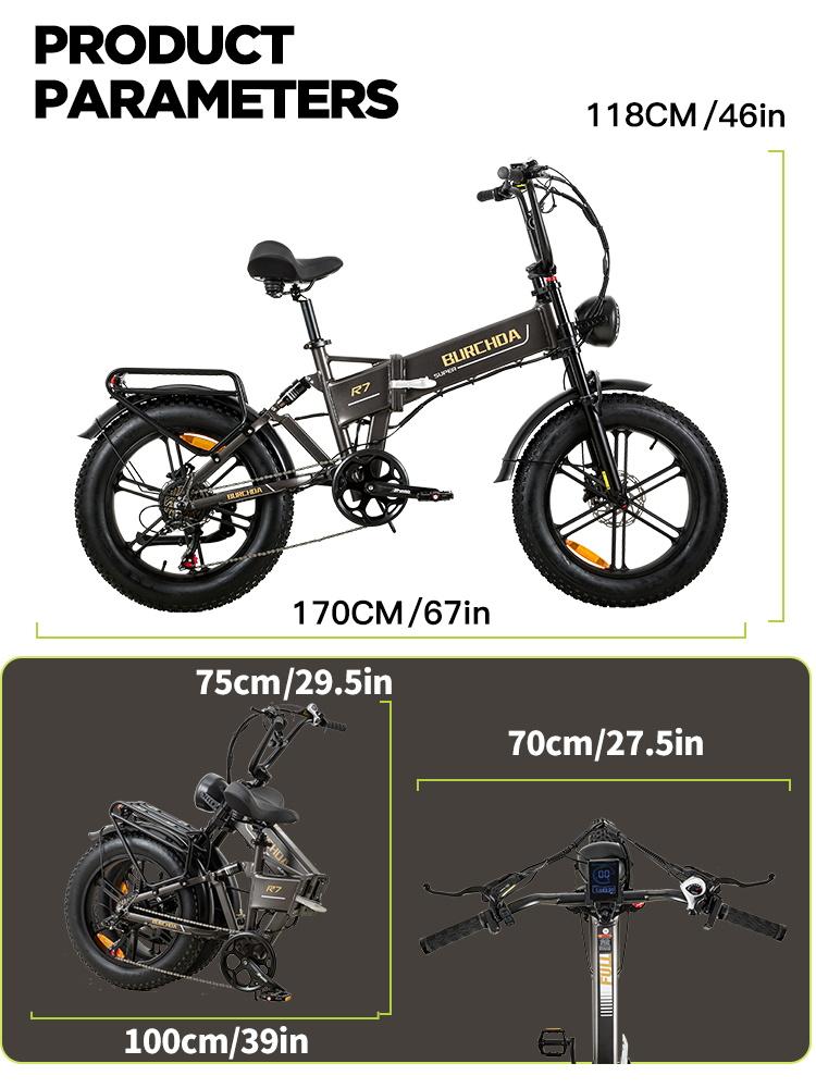 BURCHDA R7Pro Elektrofahrrad 20" Fat Tire E-Bike 48V/16Ah Akku 7 Gang E-Mountain Schnee Fahrrad Erwachsene Urban City Klapprad