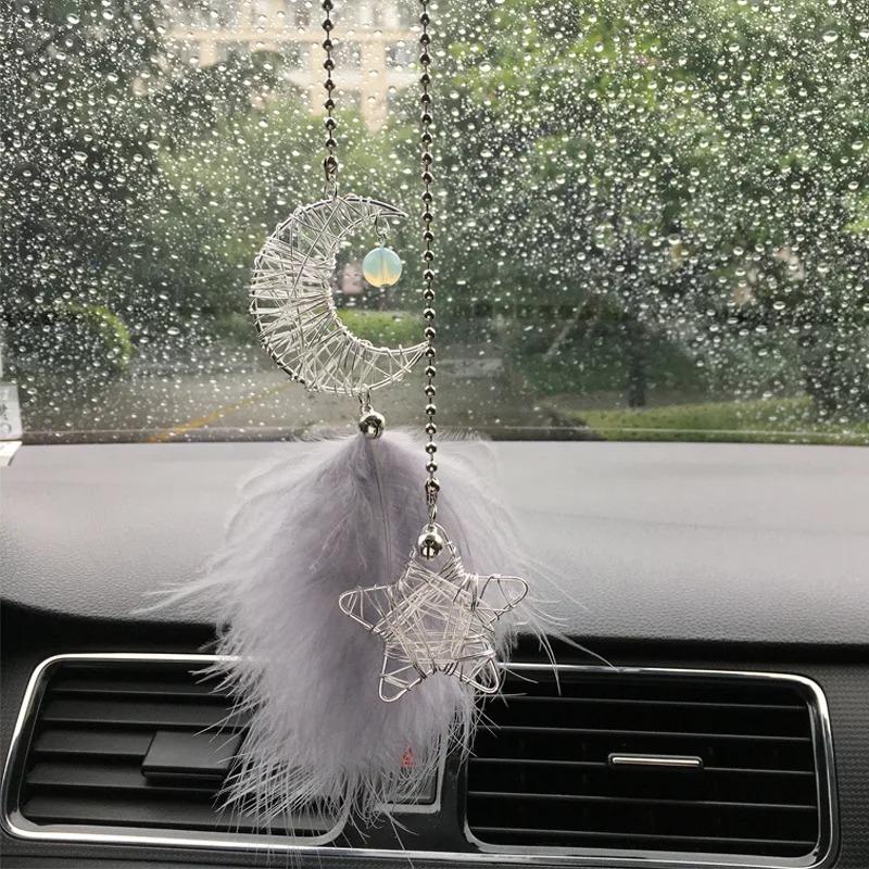 Dream Catcher Car Pendant for Girls Feather Mirror Hanging Pendant Home Decor Lucky Car Ornament Girls Car Interior Accessories