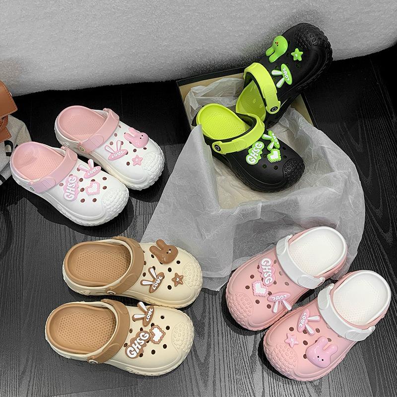 Fashion 2025 New Women Summer Platform Slippers Cute DIY Rabbit Girls Fashion Clogs Thick Sole Female Indoor Beach Slides Street Sandals