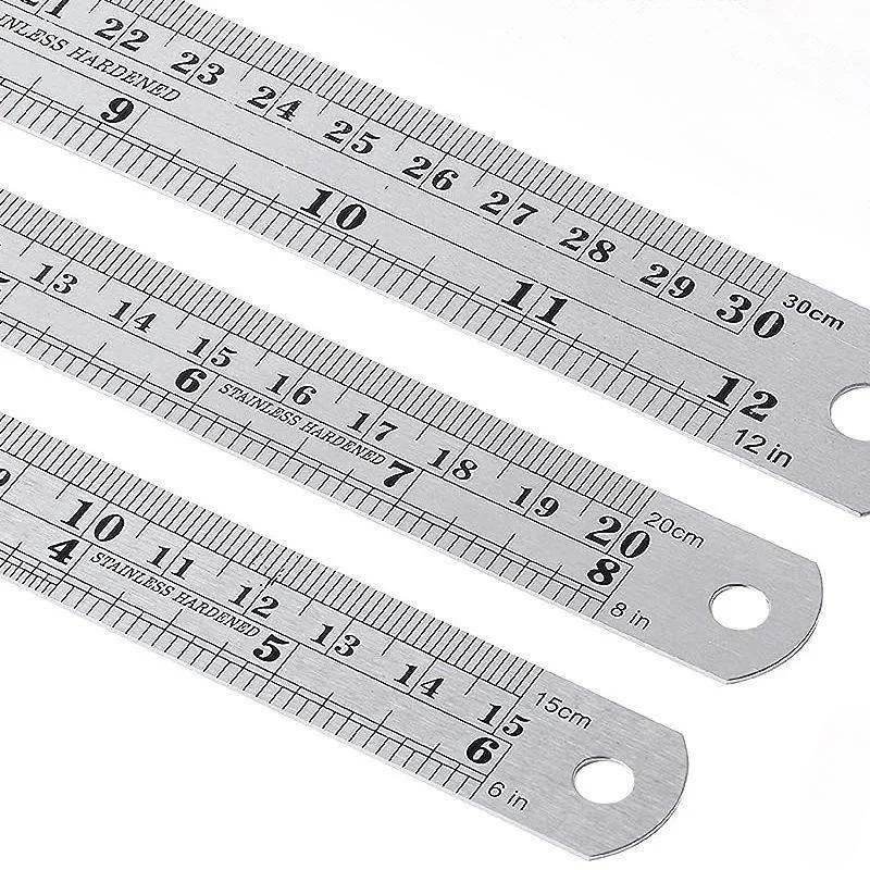 Stainless Steel Ruler Set 6 8 12 16 20 Inch Metal Rulers High Precision Double-Sided Graduation Scale Office Drawing Tools