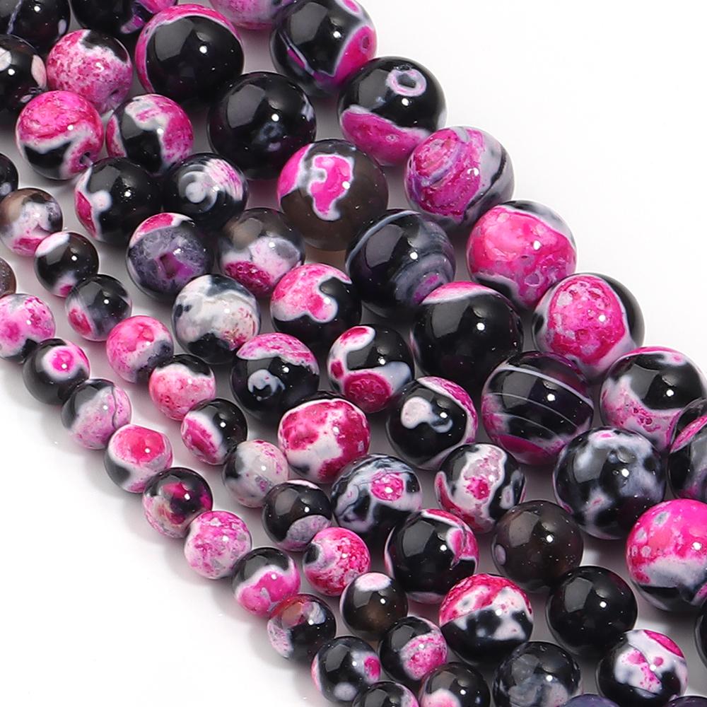 6/8/10mm Natural Stone Hot Pink Fire Agate Beads Round Loose Beads For DIY Jewelry Making Crafts Bracelet Necklace Accessories