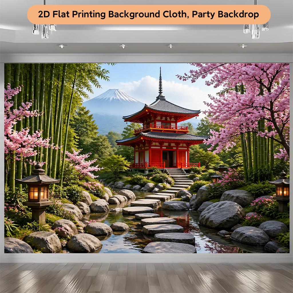 2D plane, 1 piece of Japanese garden scenery background fabric, multi-functional banner background fabric
