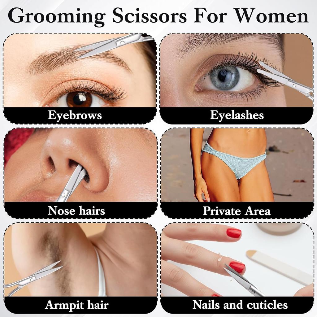 2 Pieces Facial Hair Small Scissors Eyebrow Scissors Professional Nose Hair Scissor Grooming Scissor Curved and Rounded for Man and Woman Trimming