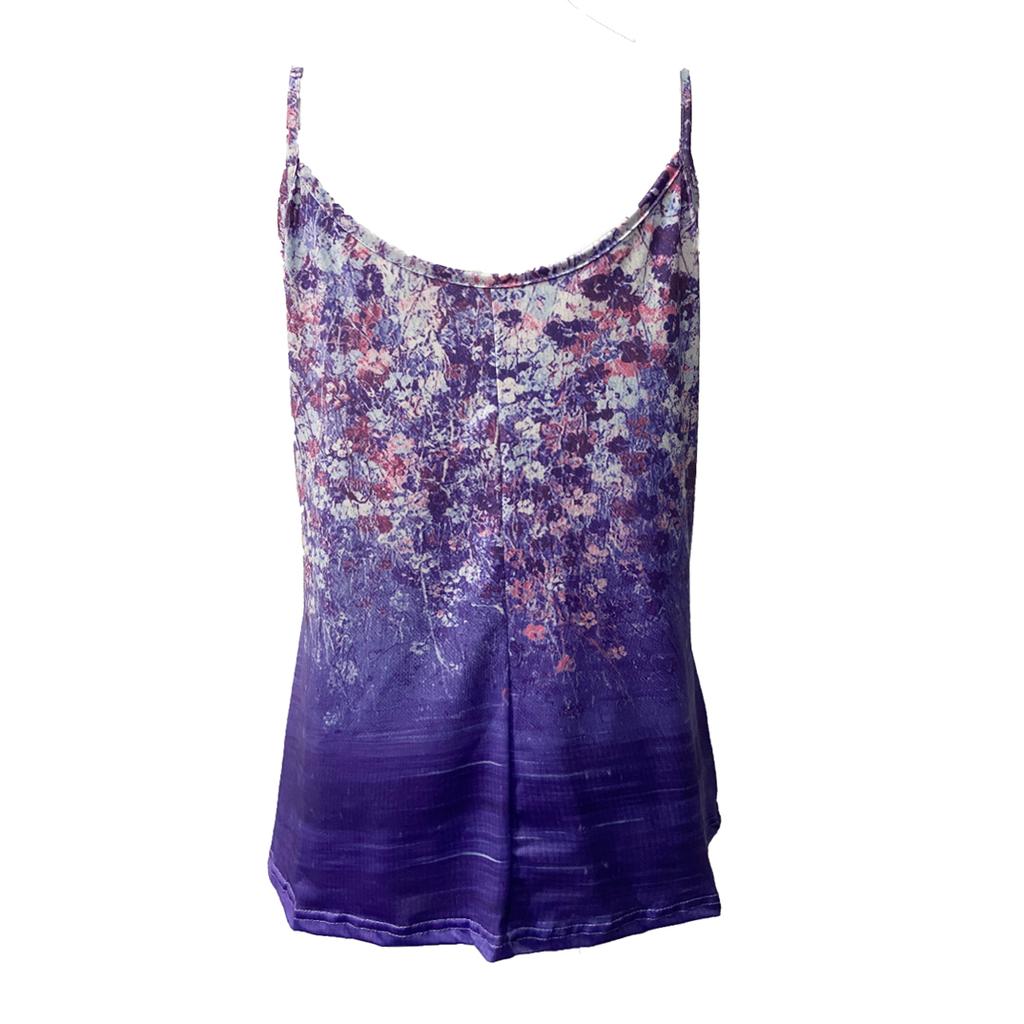 Damenmode Blumendruck Spaghetti Cami Top Lässig Ärmellos Rundhalsausschnitt Sommer Tops