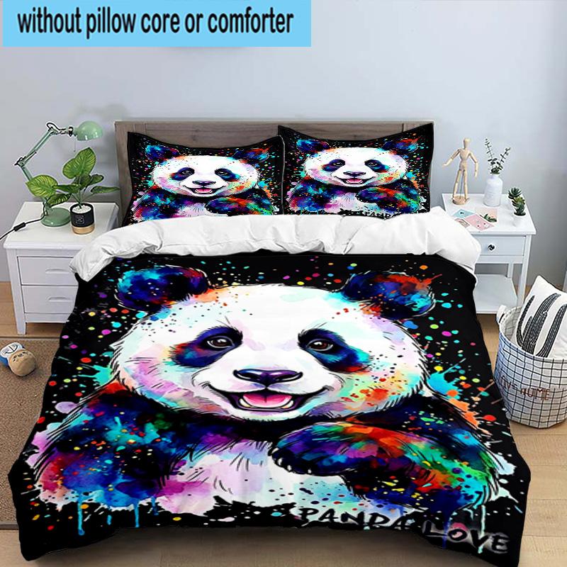 Colorful Panda Love 3pcs Bedding,Including 1pc Duvet Cover And 2pcs Pillowcases Perfect for Christmas,Ideal for Bedroom, Dormitory