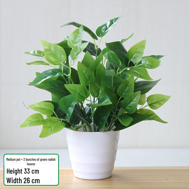 Artificial Green Radish Leaf Potted Plant for Living Room and Desktop Decoration