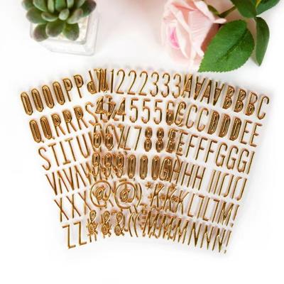 3Sheets 3D Gold Letter Stickers Self Adhesive Waterproof Puffy Number Decals Bubble Design DIY Crafts