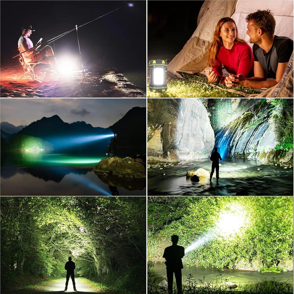 LED Camping Lantern Flashlight Spotlight Rechargeable Portable Super Bright Outdoor Emergency Light Searchlight Lamp Waterproof for Hiking Fishing