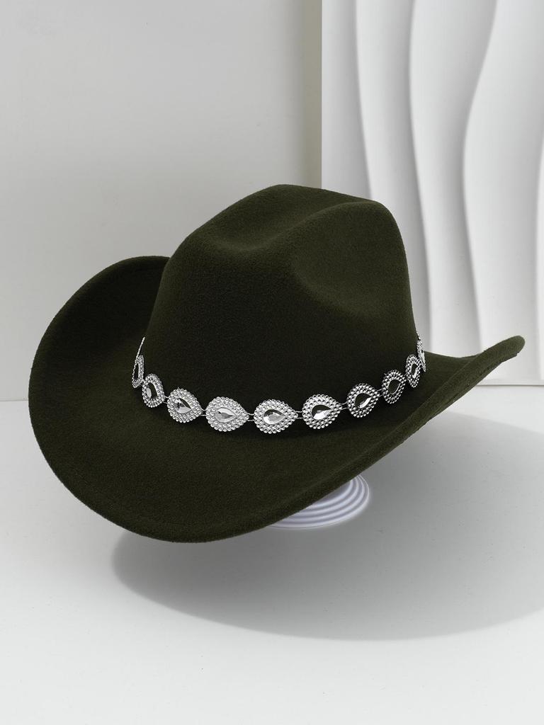 Women's Western Cowboy Hat with Teardrop Gem Embellishment - Vintage Jazz Party Hat.
