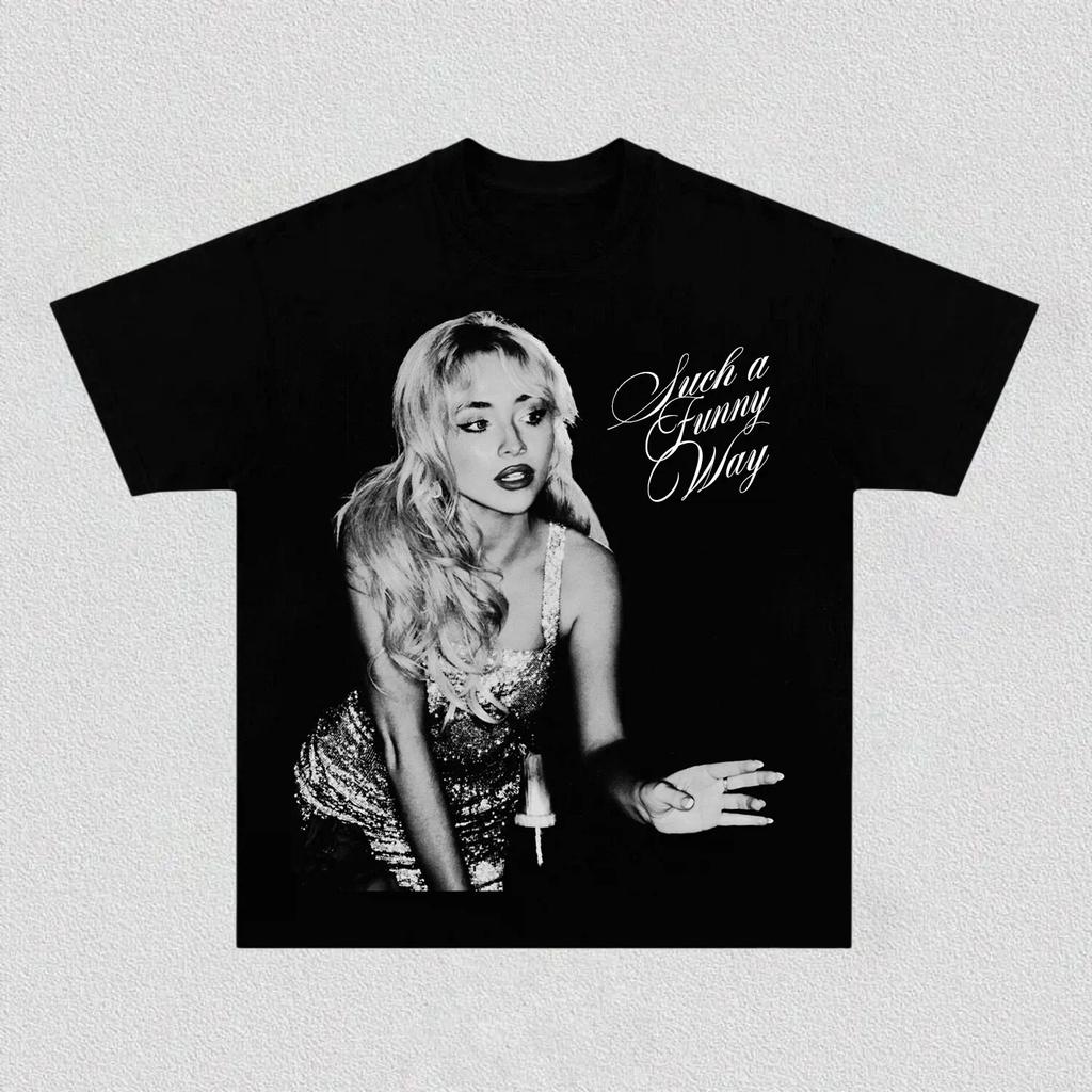 Sabrina Carpenter Such A Funny Way Graphic T Shirt 2026 Summer Unisex Women Retro Pop Star Tour Merch Street Cotton Oversized Tee