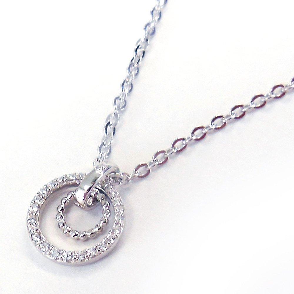 [Your and My Jewelry Box] SV925 Circle Motif Cubic Zirconia Diamond Double Strand Necklace [Gift Wrapped] (Silver)