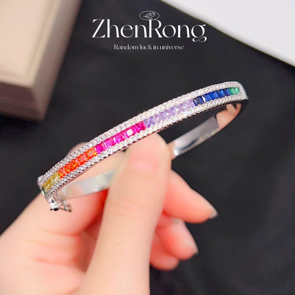 Exquisite Multicolor Tourmaline Bracelet Heavy Duty Micro-Set Zircon High Carbon Clasp Bangle