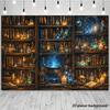 [Background Banner] 2D Plane Magic Theme Party Banner with Retro Magic Bookshelf Backgroundzyc