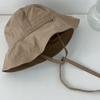 Women Fisherman Hat Lace Up Windproof Fixed Strap Wide Brim Solid Color Sunshade Anti-UV Flat Top Soft Breathable Foldable Basin Hat Lady Summer Cap
