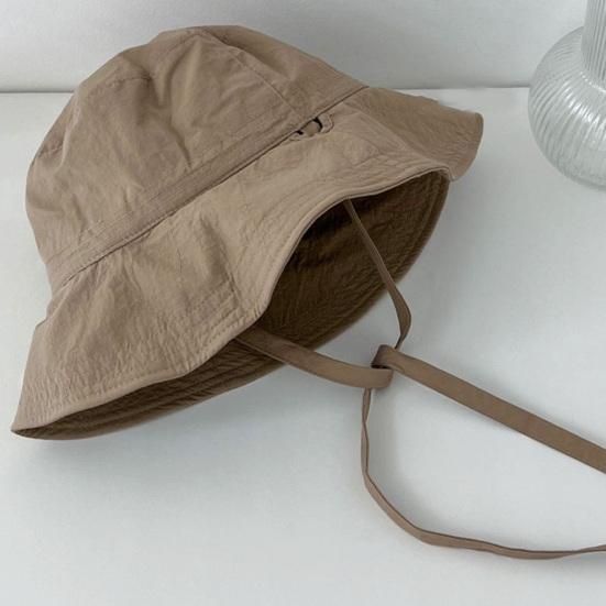 Women Fisherman Hat Lace Up Windproof Fixed Strap Wide Brim Solid Color Sunshade Anti-UV Flat Top Soft Breathable Foldable Basin Hat Lady Summer Cap