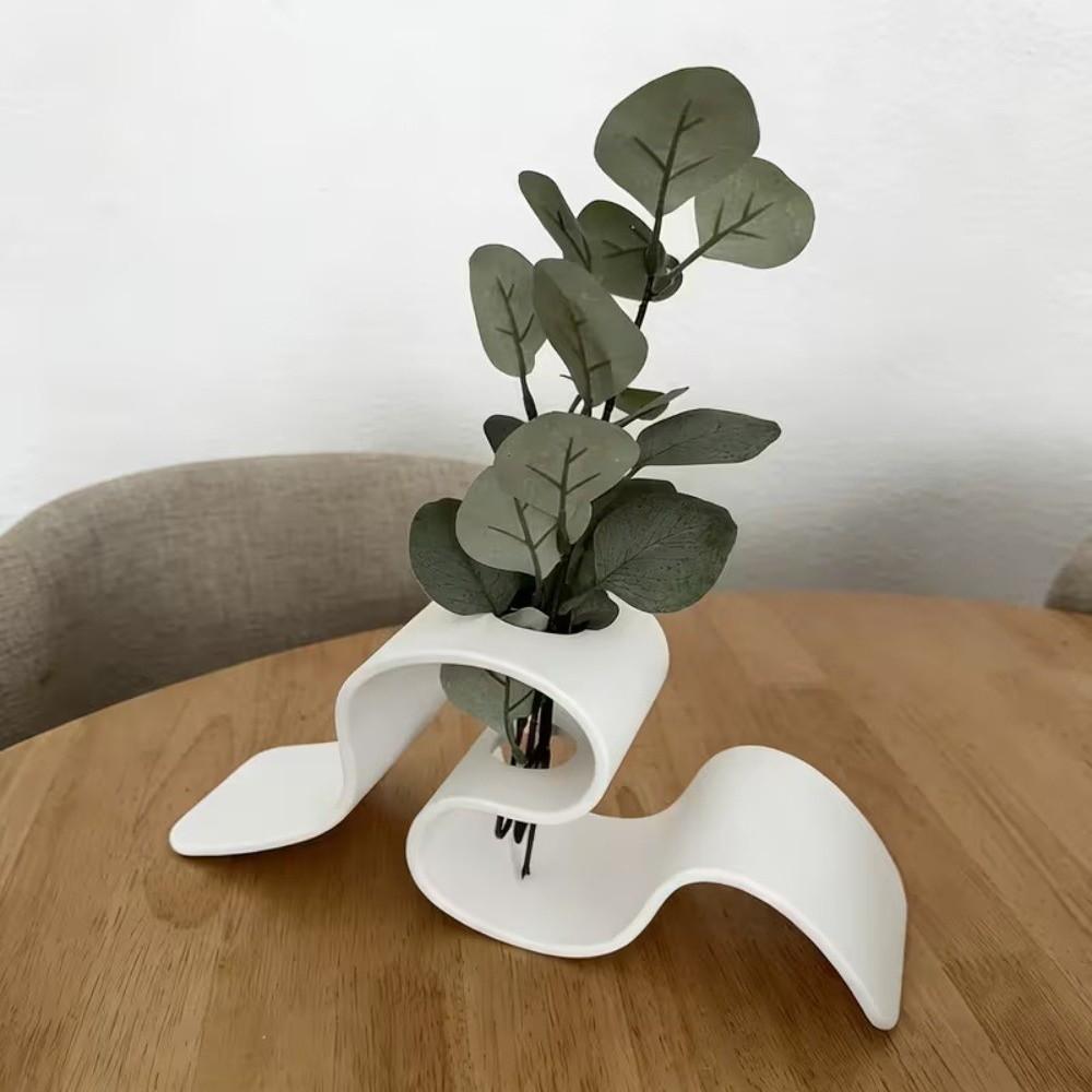 Elegant 3D Printing Vase INS Modern Dried Flower Rack Nordic Style Solid Color Wave Shape Flower Holder Housewarming Gift