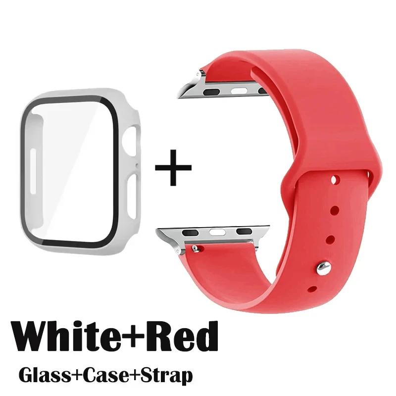 Glass+Case+Strap for Apple Watch Band 42mm 44mm 41mm 40mm 38mm 45mm 49mm Screen Protectors for Apple IWatch Series 8 7 6 SE 5 4