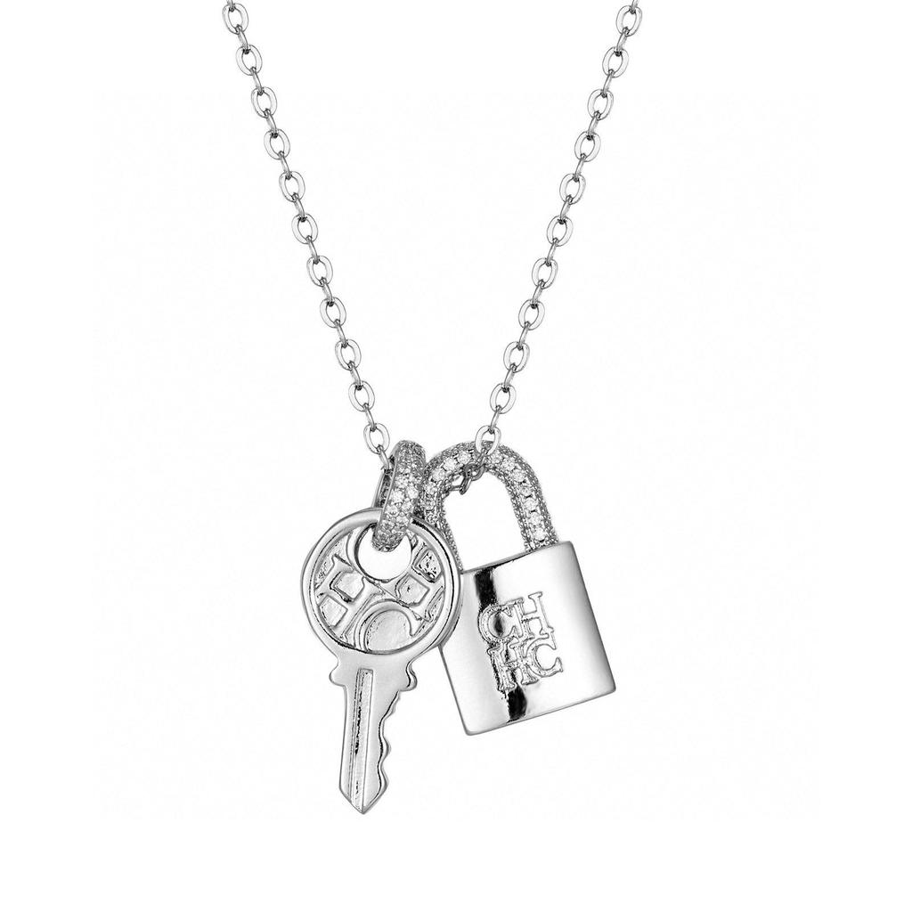 Japanese-Korean Style Rhinestone Key Lock Clavicle Pendant Necklace for Women