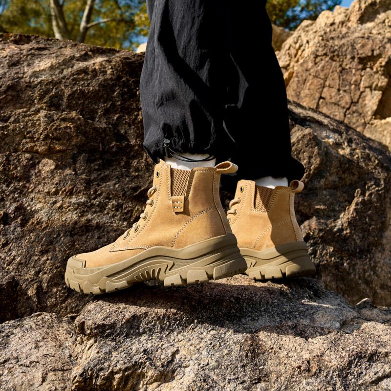 Halbhohe Lederstiefel, Herrenstiefel, Ganzjahres-Wüstenkampfstiefel, Outdoor-Anti-Rutsch-Wanderstiefel und Winter-Baumwoll-Schneestiefel