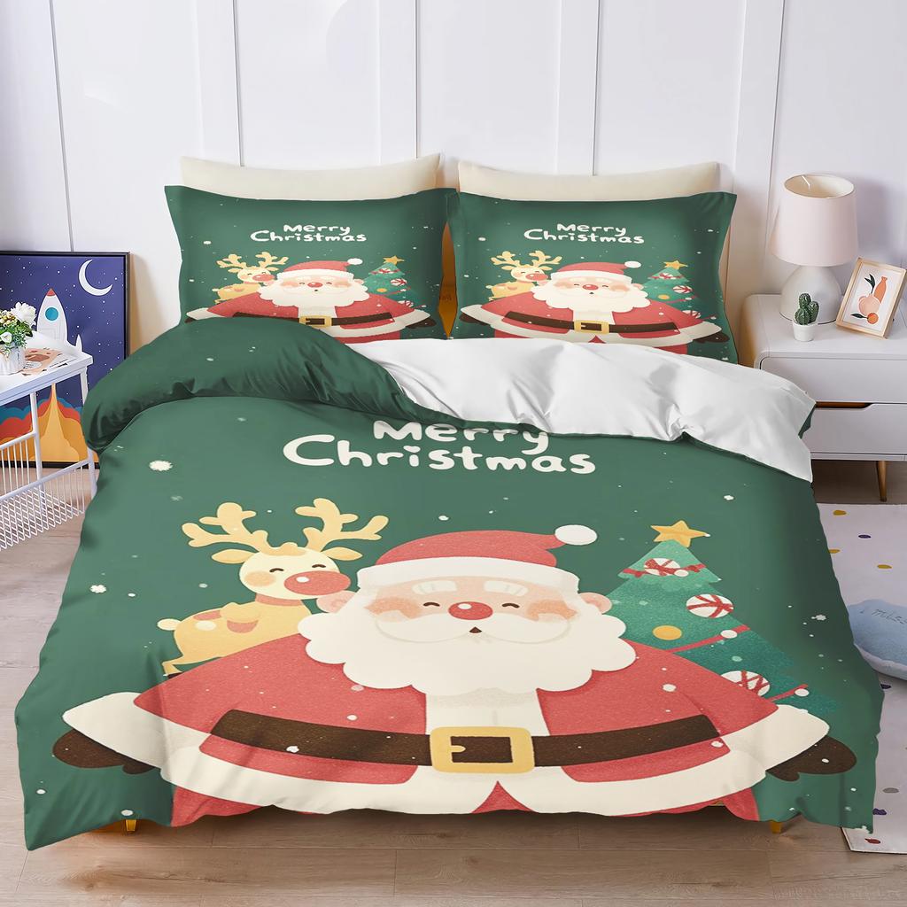 Gingerbread Man Santa Claus  Christmas Tree Reindeer Anime Printed Bedding Set Duvet Cover Queen Cotton Cute Cartoon Quilt Cover