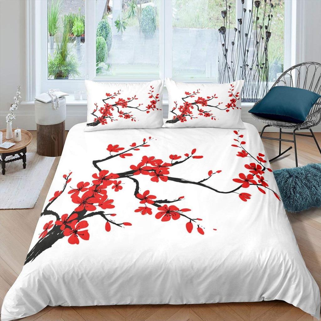 Comforter Plum Blossom Flower Floral Comforter For Kids Teens Women Butterfly Branches Ink Style Warm And Comfortable