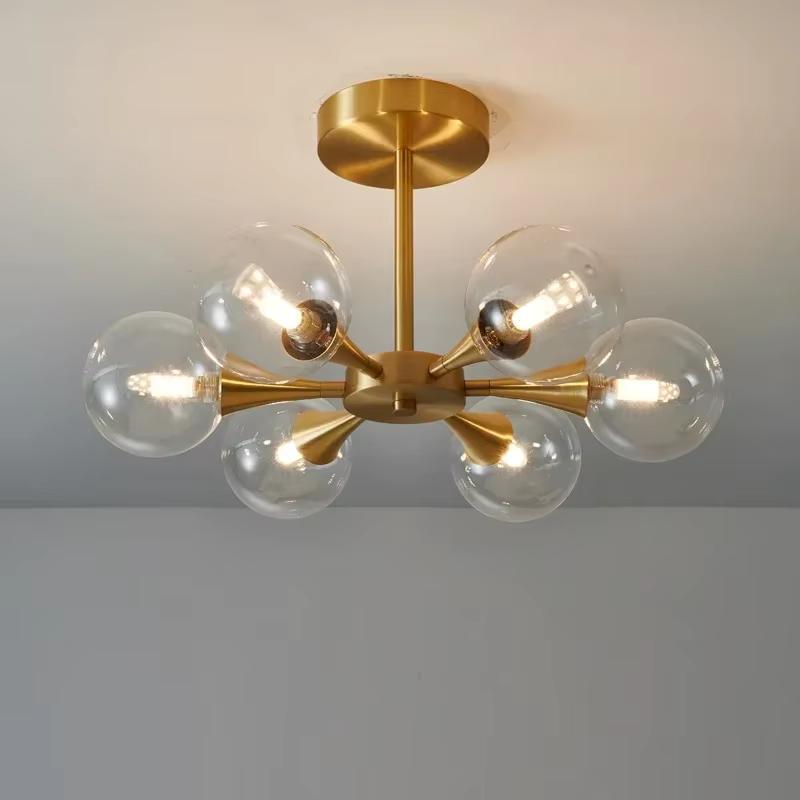 Minimalist Luxury Copper LED Ceiling Chandelier Nordic White Glass Ball Ceiling Lamps Living Dining Room Bedroom Light Fixture