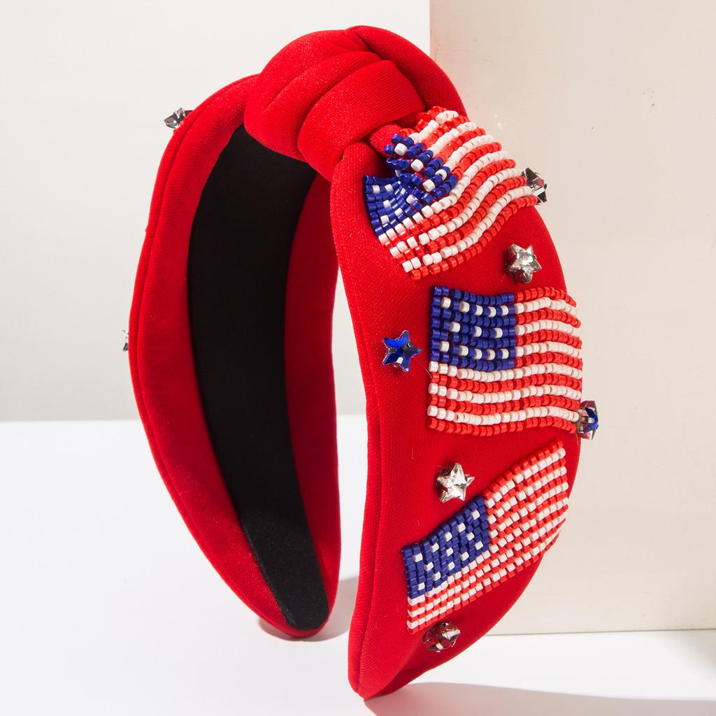 European and American New Popular Creative Luxury American Flag Rice Bead Diamond Headband Independence Day Hair Accessories