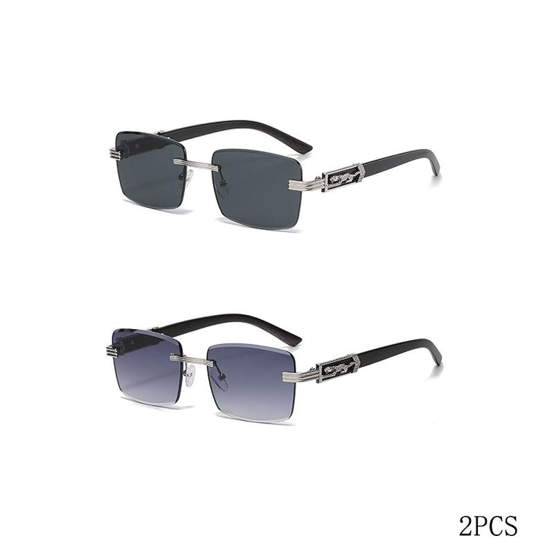 Wood Grain Legs Cheetah Decorative Sunglasses Colorful Retro Frameless Square Leopard Head Metal Sunglasses